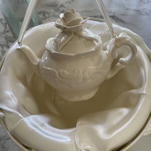 Mud Pie Christmas Ornament Mini Teapot Rose Porcelain